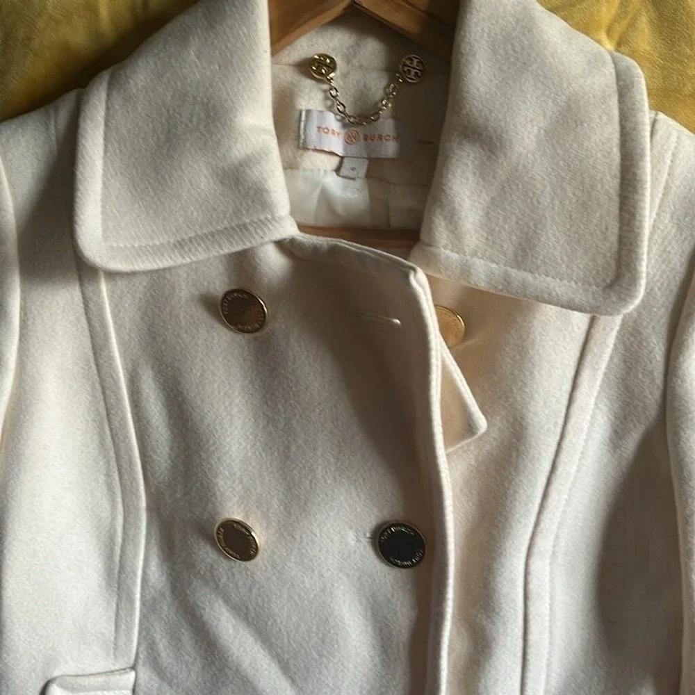 Tory Burch Bernadine Wool Blend Peacoat Button Jacket 48131588 SHELL/IVORY‎ 0